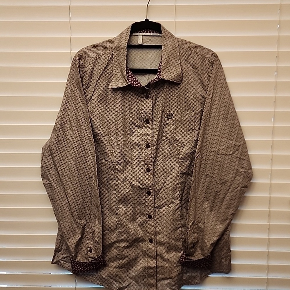 Cinch Women's Long Sleeve Button Shirt Purple Print XXL